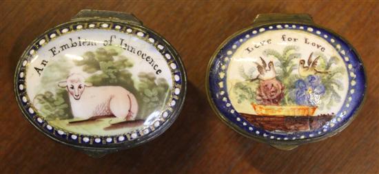 2 South Staffordshire enamel on copper patch boxes